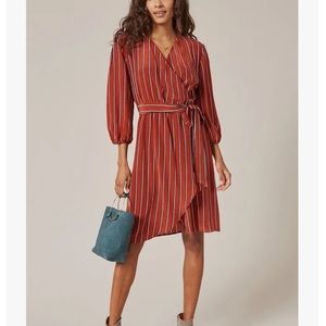 Amour Vert Orange Striped Silk Wrap Dress Size S